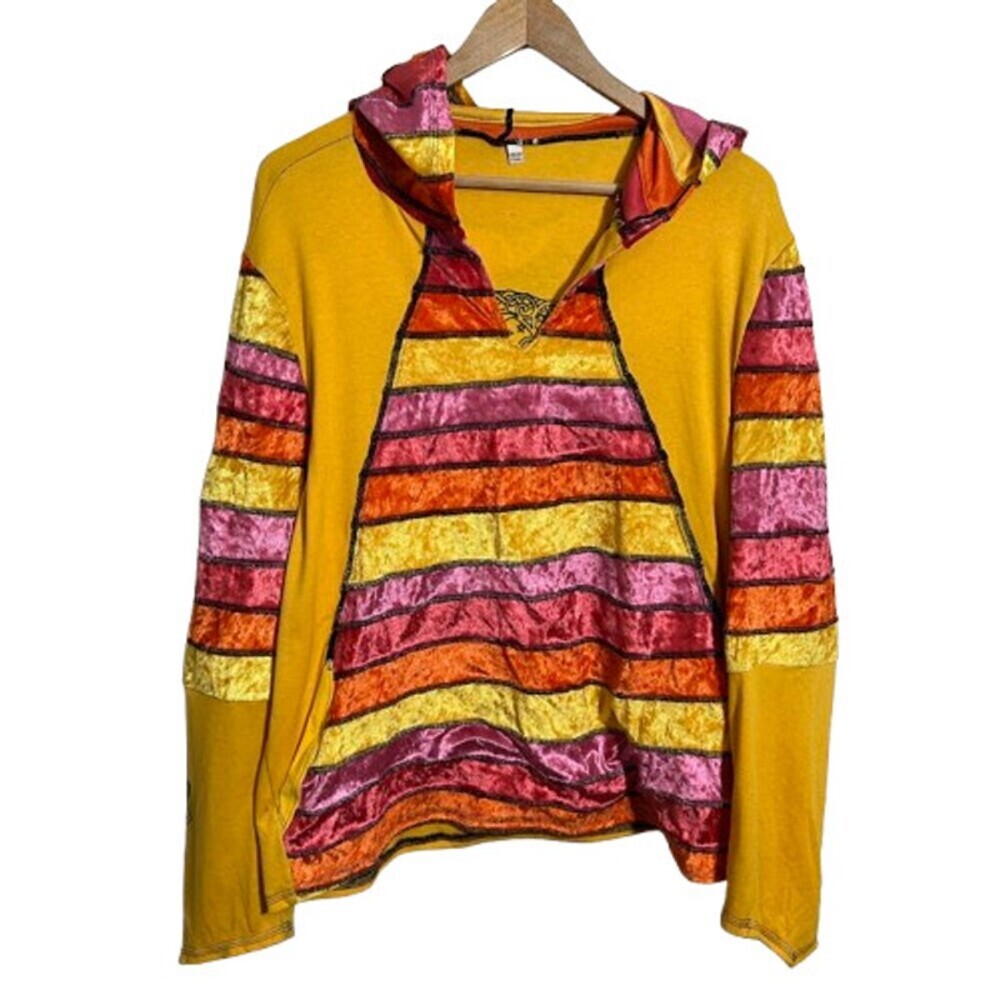 Rising International Patchwork Hoodie One Size Pixie Elf Hood Festival Yellow